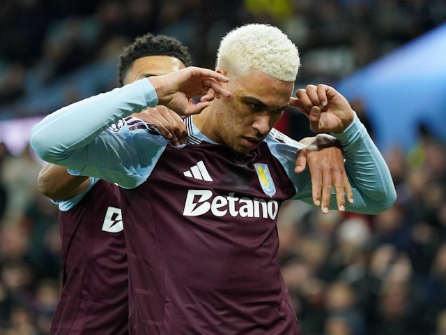 Aston Villa's Morgan Rogers celebrates after scoring against Brentford, on December 4, 2024