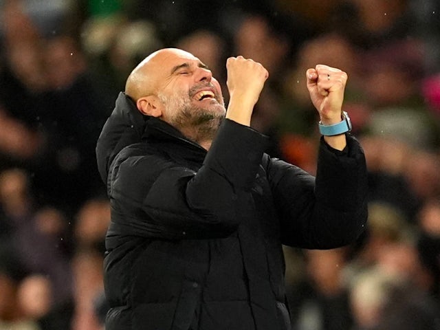 Manchester City manager Pep Guardiola celebrates on December 4, 2024