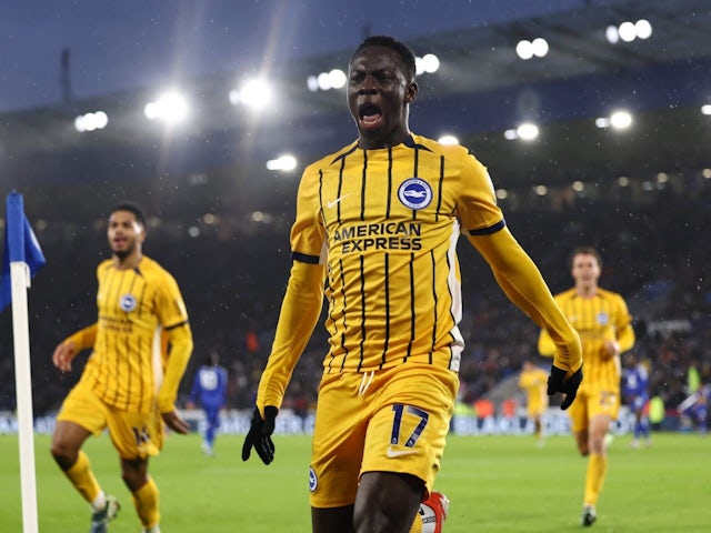 Yankuba Minteh celebrates for Brighton & Hove Albion on December 8, 2024