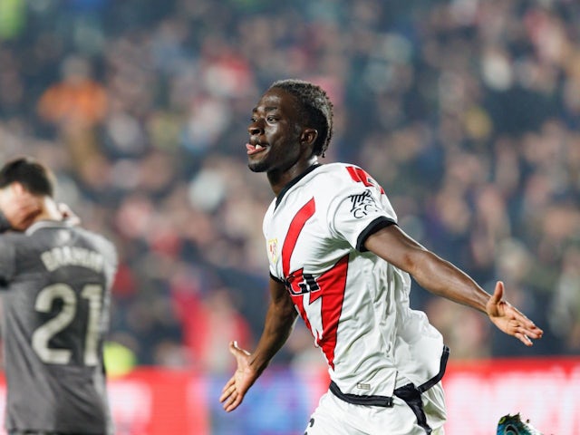 Abdul Mumin celebrates after scoring for Rayo Vallecano on December 14, 2024