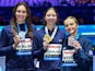 Alex Walsh of United States of America, silver, Kate Douglass of United States of America, gold, and Abbie Wood of Great Britain, bronze, show their medals after competing in the 200m Individual Medley Women Final on December 10, 2024