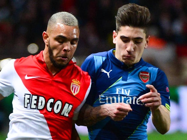 Arsenal's Hector Bellerin and Monaco's Layvin Kurzawa pictured on March 17, 2015