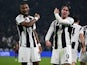 Dusan Vlahovic celebrates with Khephren Thuram for Juventus on December 11, 2024