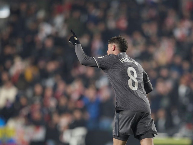 Federico Valverde celebrates after scoring for Real Madrid on December 14, 2024