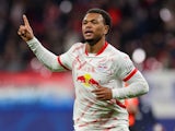 Lois Openda celebrates after scoring for RB Leipzig on December 10, 2024