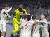 Manchester United players celebrate Rasmus Hojlund's goal against Viktoria Plzen on December 12, 2024