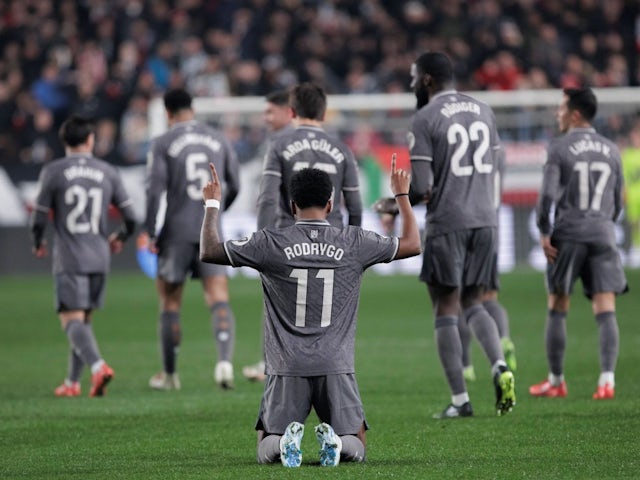 Rodrygo celebrates for Real Madrid on December 14, 2024