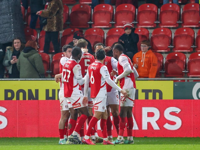 Rotherham United celebrating a goal in December 2024.