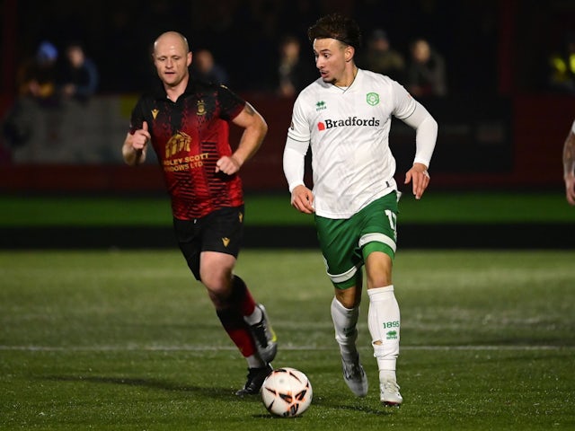 Dylan Morgan of Yeovil Town in action against Tamworth on October 22, 2024