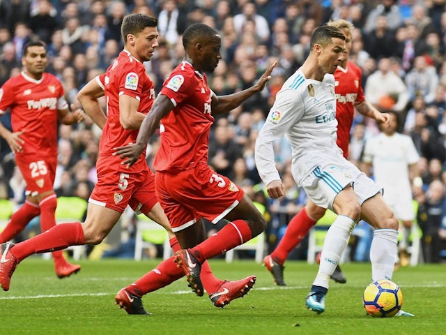 Cristiano Ronaldo of Real Madrid in action against Sevilla on December 09, 2017