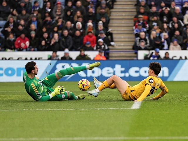 Rodrigo Gomes of Wolverhampton Wanderers during his team's Premier League match against Leicester City, on December 22, 2024