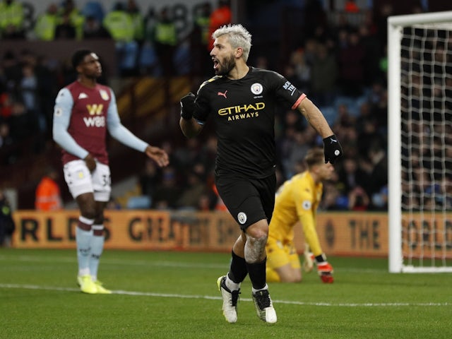 Sergio Aguero in action for Manchester City against Aston Villa on January 12, 2020