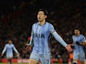 Son Heung-min of Tottenham Hotspur celebrates scoring against Southampton, on December 15, 2024