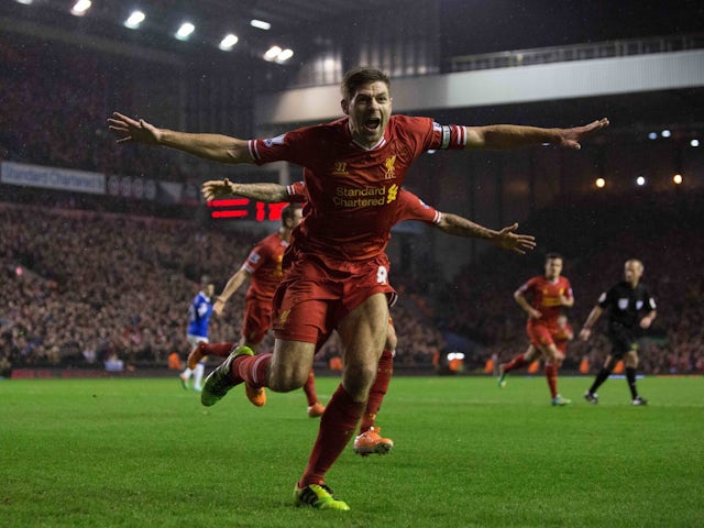 Steven Gerrard celebrates for Liverpool in 2014