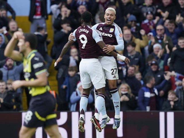 Aston VIlla's Morgan Rogers celebrates scoring against Manchester City on December 21, 2024