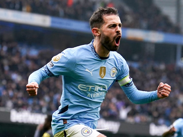 Manchester City's Bernardo Silva celebrates scoring on December 26, 2024