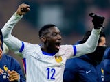 Randal Kolo Muani of France celebrates after his nation beat Italy, on November 17, 2024