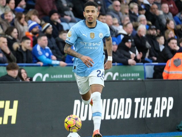 Savinho celebrates after scoring for Manchester City on December 29, 2024