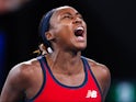 Coco Gauff reacts at the United Cup on January 5, 2025