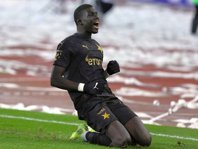 Slavia Prague's El Hadji Malick Diouf celebrates on May 12, 2024