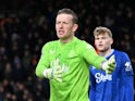 Jordan Pickford of Everton gestures during his side's Premier League match against Bournemouth, on  January 4, 2025