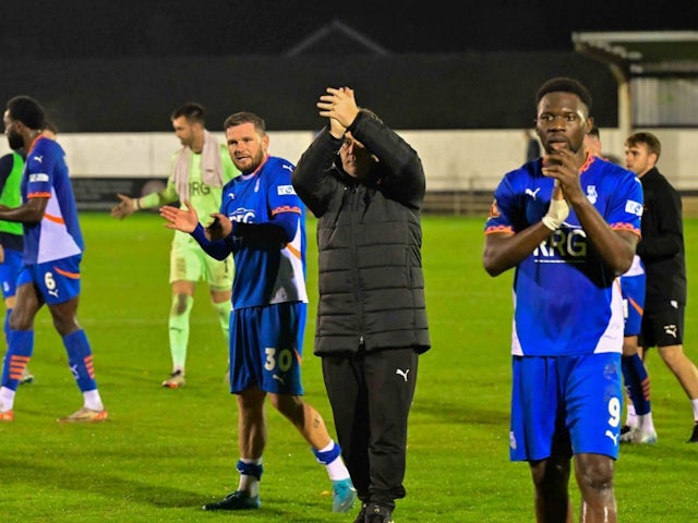 Manager of Oldham Athletic Micky Mellon thanks fans after his side's National League match against Maidenhead United, on October 22, 2024