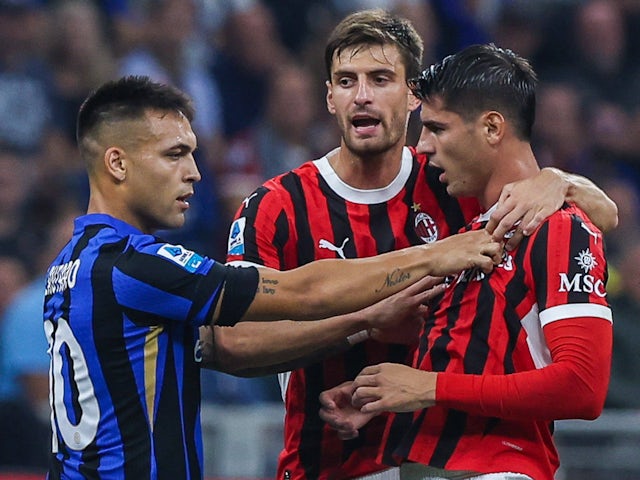 AC Milan and Inter Milan players during the Milan derby, September 2024