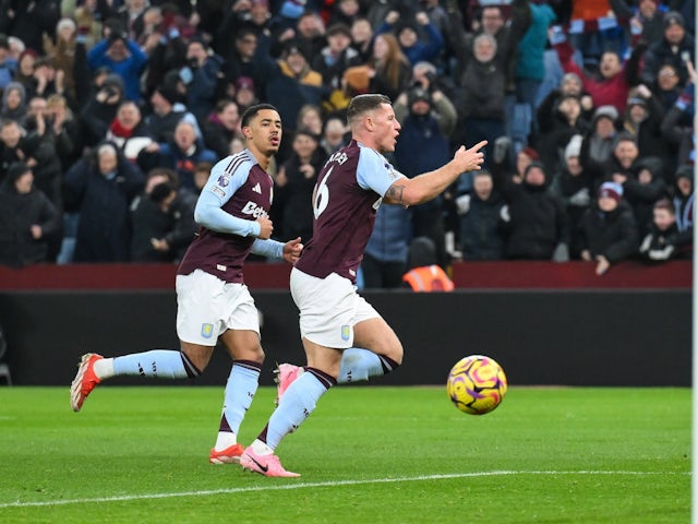 Aston Villa's Ross Barkley celebrates scoring against Leicester City on January 4, 2025