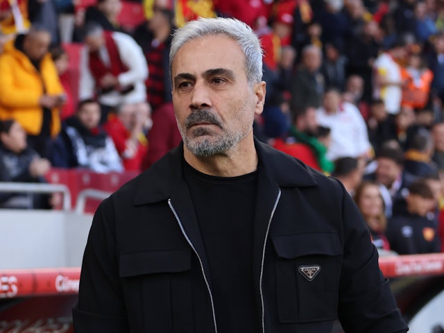 Coach Mustafa Dalci of Adana Demirspor during the Turkish Super League match between Gotepe and Adana Demirspor at Gursel Aksel Stadium iin Izmir , Turkey on December 07 , 2024.