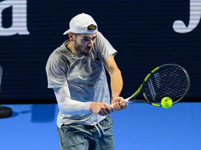 Jacob Fearnley in action at the Swiss Indoors on October 20, 2024