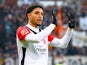 Eintracht Frankfurt's Omar Marmoush reacts after scoring on January 11, 2025