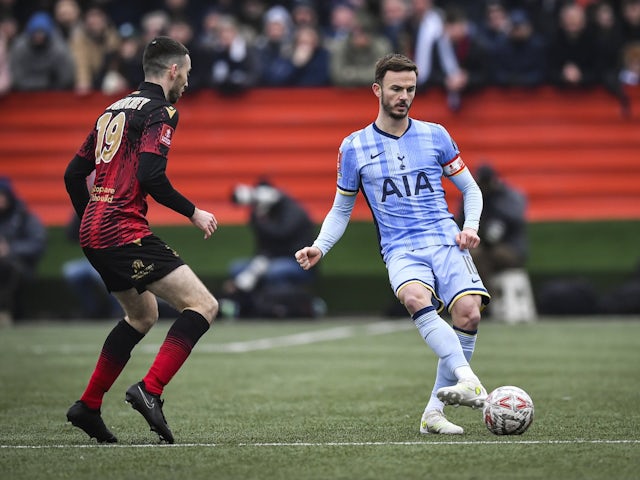 Tottenham Hotspur's James Maddison in action against Tamworth on January 12, 2025