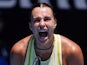 Aryna Sabalenka reacts at the Australian Open on January 17, 2025