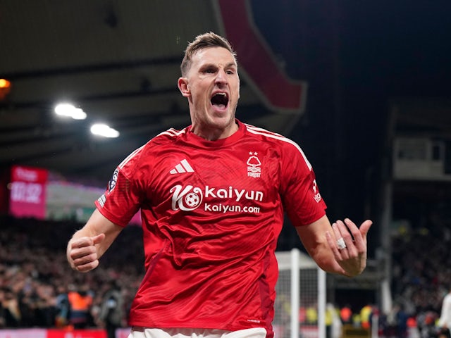 Nottingham Forest's Chris Wood celebrates on January 14, 2025