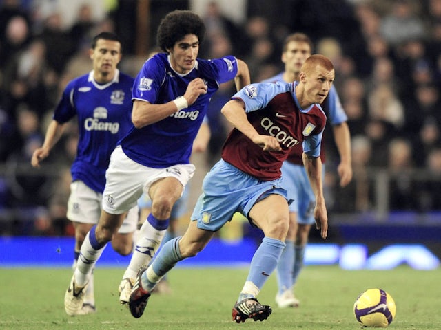 Everton's Marouane Fellaini and Aston Villa's Steve Sidwell on December 7, 2008