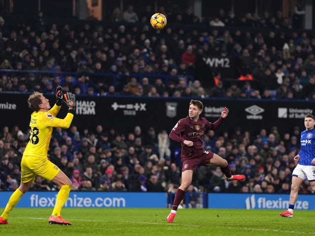 Manchester City's James McAtee scores against Ipswich Town, on January 19, 2025