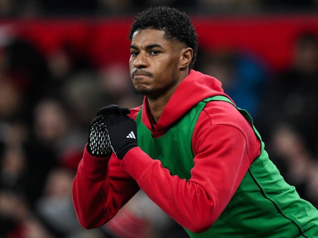 Marcus Rashford of Manchester United warms up during his side's Premier League match against Newcastle United, on December 30, 2024