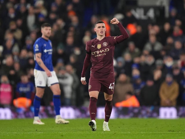 Manchester City's Phil Foden during his side's game against Ipswich Town, on January 19, 2025