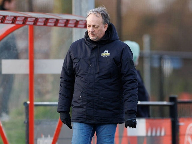 Rijnsburgse Boys manager Rene van der Kooij during his side's match against Almere City, on January 11, 2025