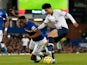 Tottenham Hotspur's Son Heung-min tussles with Everton's Yerry Mina on November 3, 2019