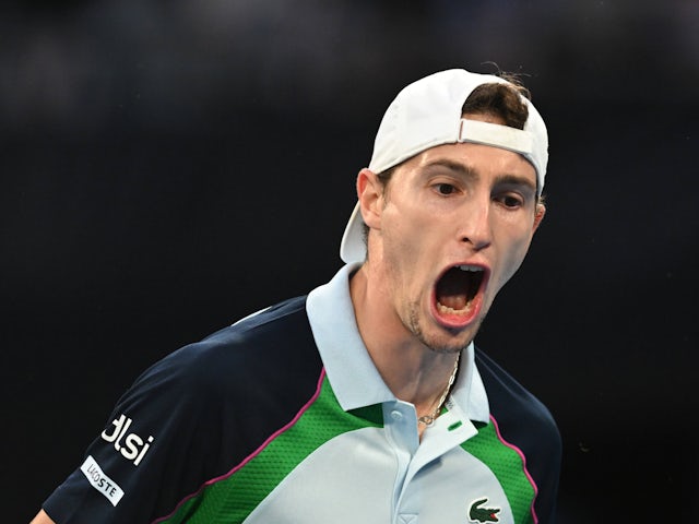 Ugo Humbert reacts at the Australian Open on January 17, 2025