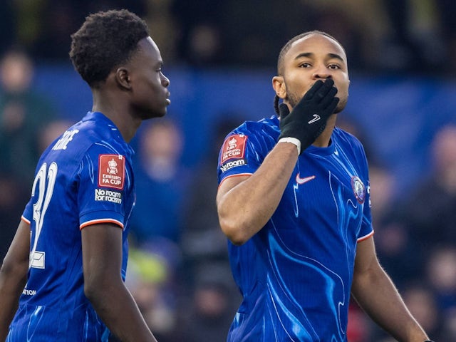 Chelsea's Christopher Nkunku celebrates after scoring on January 11, 2025