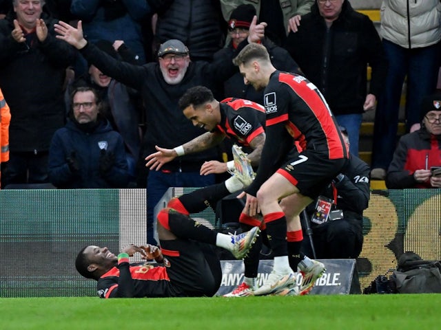 Dango Ouattara celebrates after scoring for Bournemouth on January 25, 2025