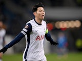 Son Heung-Min celebrates scoring for Tottenham Hotspur against Hoffenheim on January 23, 2025