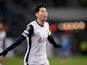 Son Heung-Min celebrates scoring for Tottenham Hotspur against Hoffenheim on January 23, 2025