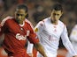 Liverpool's Glen Johnson and Lille's Eden Hazard pictured on March 18, 2010