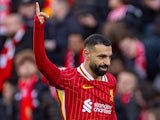 Liverpool's Mohamed Salah celebrates after scoring on January 25, 2025