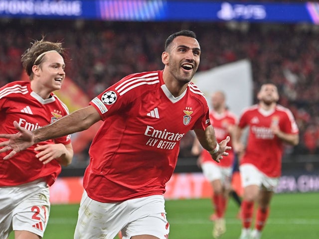 Benfica's Vangelis Pavlidis celebrates after scoring on January 21, 2025