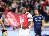 Wilfried Singo celebrates after scoring for Monaco on January 21, 2025