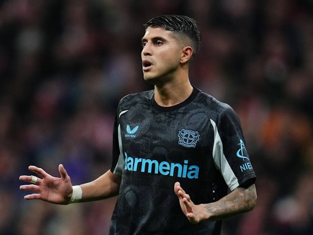 Exequiel Palacios of Bayer Leverkusen during his side's Champions League match against Atletico Madrid, on January 21, 2025